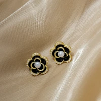 new fashion small fragrance rose flower earrings romantic pearl asymmetric camellia earrings for women girl jewelry