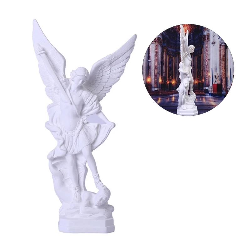 

Archangel Religious Sculpture Defeating Lucifer Resin Statue Collectible Angel Figurine for Home Office Decoration