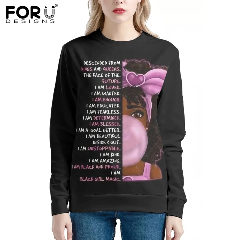 

FORUDESIGNS Cute Black Girl Black Print Girls Hoodies Women Oversized Pullover Femme Long Sleeve Sweatshirt Casual Hoody Tops