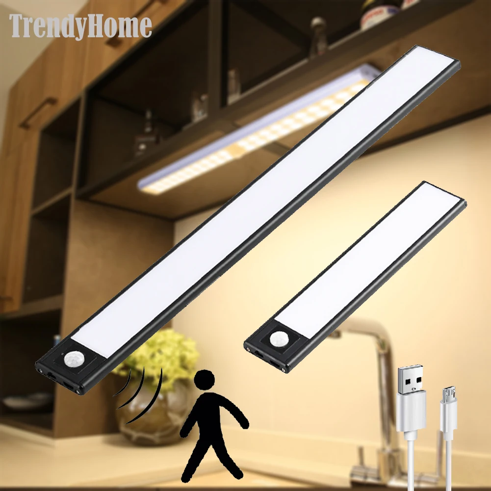 

LED Cabinet Light Kitchen Lamp Ultra-Thin 20/40CM USB Rechargeable PIR Motion Sensor Closet Wardrobe Lamp Aluminum Night Light