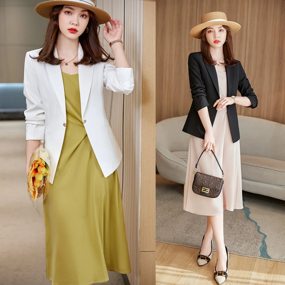 

Fashion Ladies White Black Blazer Women Business Suits Dress and Jacket Sets Work Elegant Office Uniform Styles
