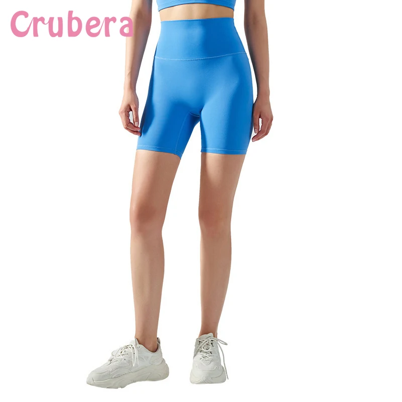

CRUBERA Summer High Waist Hip Lifting No Size Nude Sports Pants Women's Riding Elastic Tight Quarter Yoga Shorts