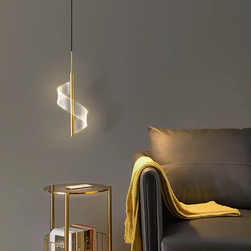 

Bedroom Bedside LED Pendant Light Nordic Acrylic Spiral Indoor Suspension Lamp for Living Room Dining Table Home Decor Fixtures