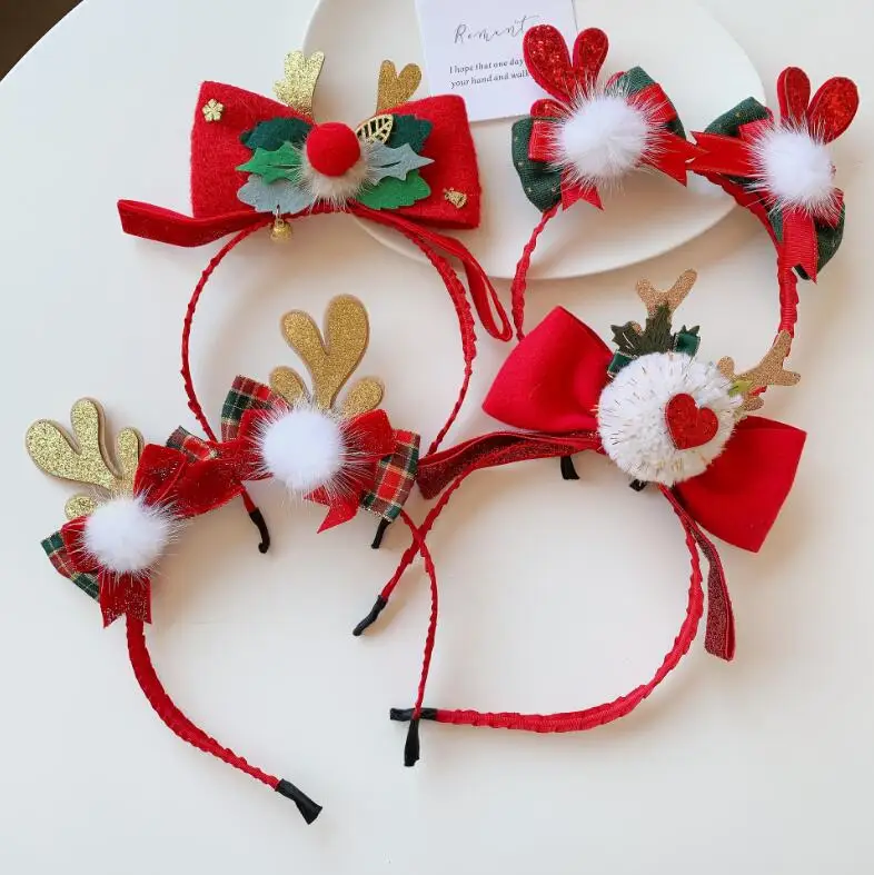 

New Christmas Hairpin Antler Hair Clips Deer Ear Christmas Party Headbands Festival Plush Ball Hair Accessories Gifts
