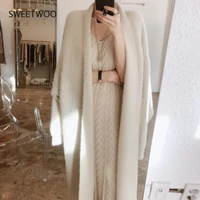 women cardigan coat imitation mink cashmere soft autumn winter loose knitwear outerwear office lady elegant knit sweater