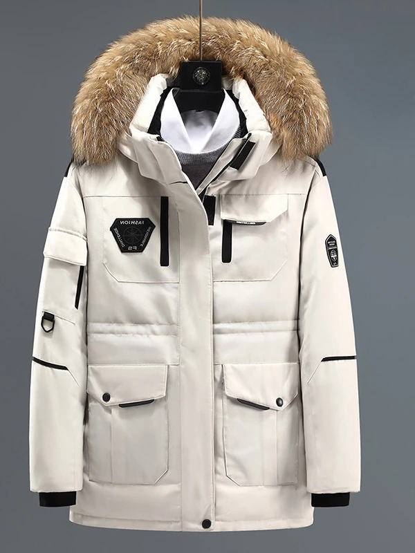 Duck Down Coat Men White Jacket Winter 2023 Warm Puffer Jackets Hooded Raccoon Fur Collar Korean Jackets Mid-length Chaquetas