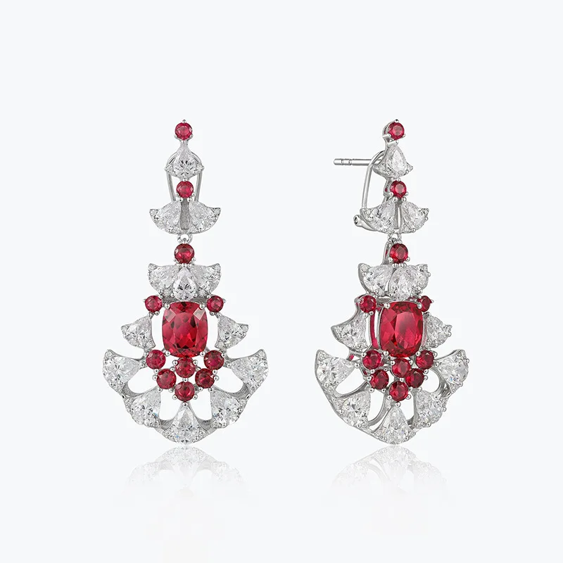 Серьги-подвески AYJEWELRY из серебра 925 с красным бриллиантом