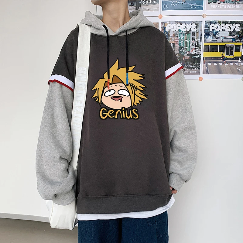 

Japan Anime My Hero Academia Kawaii Kaminari Denki Fake Two Pieces Hoodies Harajuku Winter Casual Women Men Hooded Sweatshirt