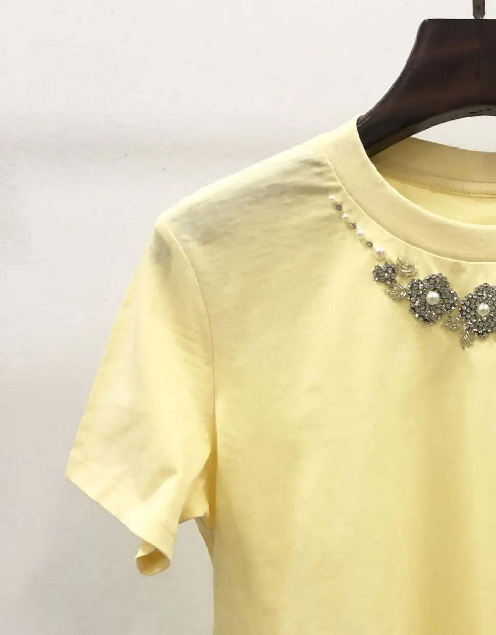 

Женская футболка с круглым вырезом, однотонная облегающая хлопковая Футболка с бриллиантами и коротким рукавом, Повседневная Новинка весны-лета 2023