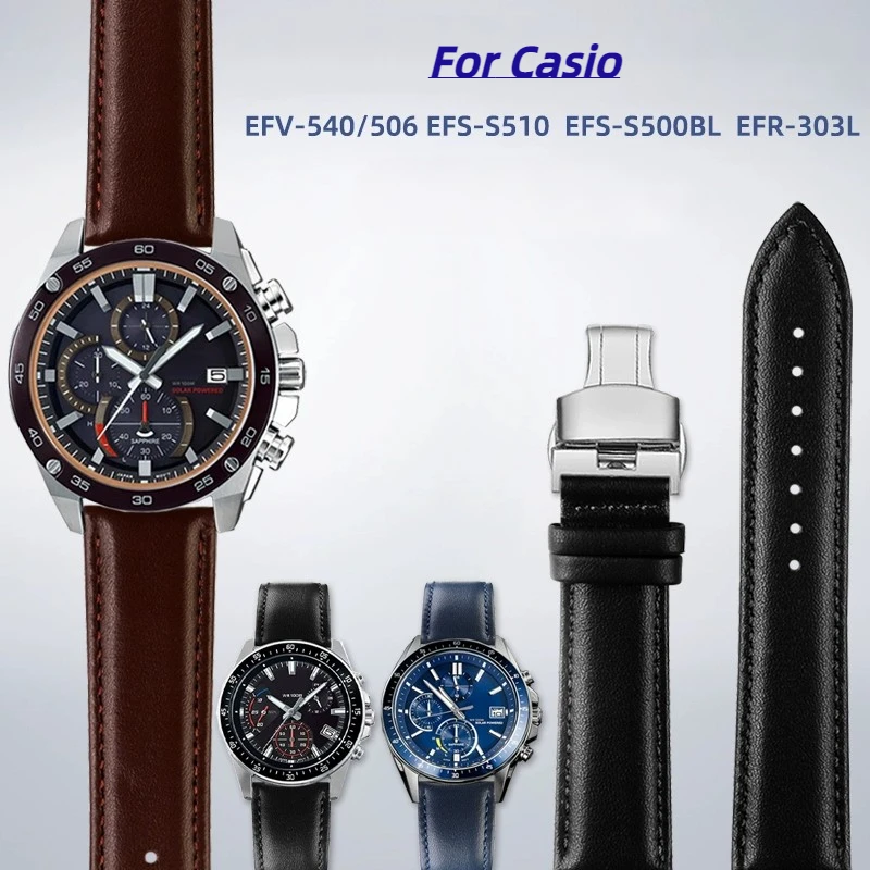 

Ремешок из воловьей кожи для Casio ediefv540 EFS-S500 EFR-303 мужской, складной браслет с пряжкой, 20 мм 22 мм