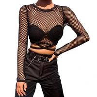 new sexy mesh shiny long sleeved t shirt ladies spring transparent club party black t shirt sexy thin o neck bottoming top short