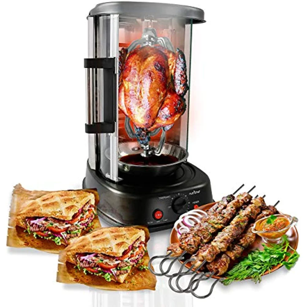 

Countertop Vertical Rotating Oven - Rotisserie Shawarma Machine, Kebob Machine, Stain Resistant & Energy Efficient W/ Heat