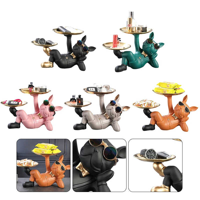 

Полимерная статуя собаки Батлера с подносом для хранения стола для живой комнаты украшения французского бульдога Декоративная скульптура ...