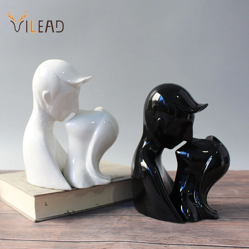 

VILEAD Nordic Abstract Couple Kissing Figurines Ceramics Lover Hugging Statue Home Living Room Decoration Valentine's Day Gift