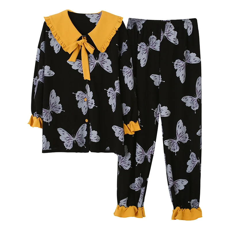 

Womens Print Pajama Pyjamas Sets Long Sleeve Sleepwear Turn-down Pijama Suit Female Sleep Two Piece Set Lounge wear