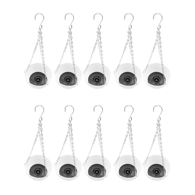

10Pcs Round Plastic Hanging Basket Flower Pot 16X10cm Garden Plant Chain Planter Decoration Hanging Flower Pots(White)