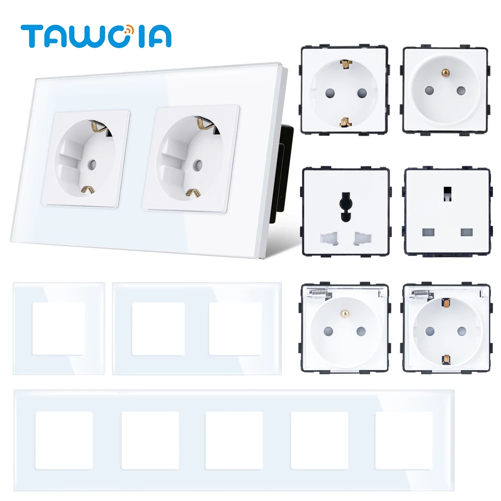 

DIY Wall Socket Frame Glass PC Aluminum Panel Plug EU UK France Russia Standard Power Socket DIY Function Parts Free Combination