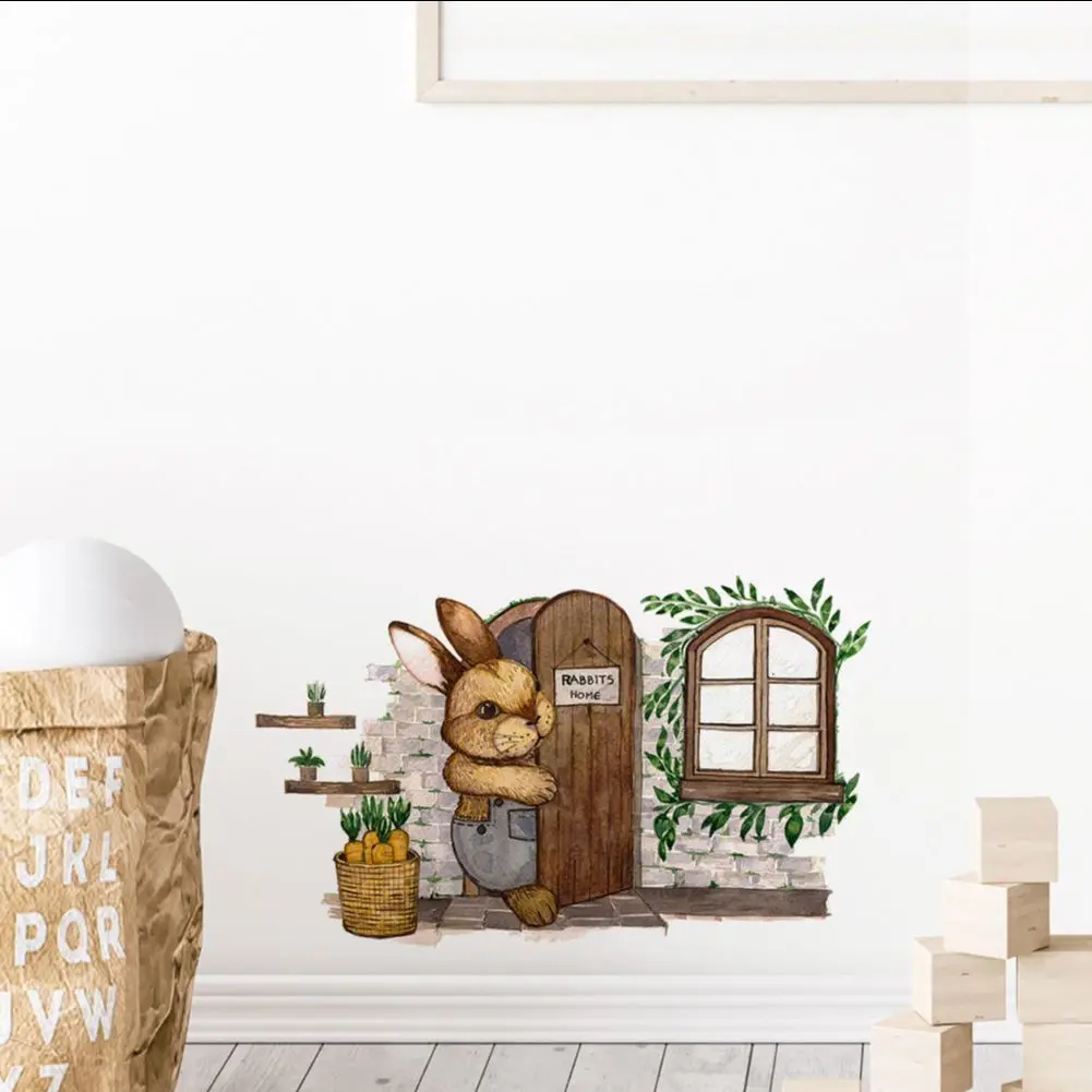 

Cartoon Painted Bunny Wall Sticker Kids Room Living Room Bedroom Home Decoration Removable Stickers Cupboard Beautify Wallpaper