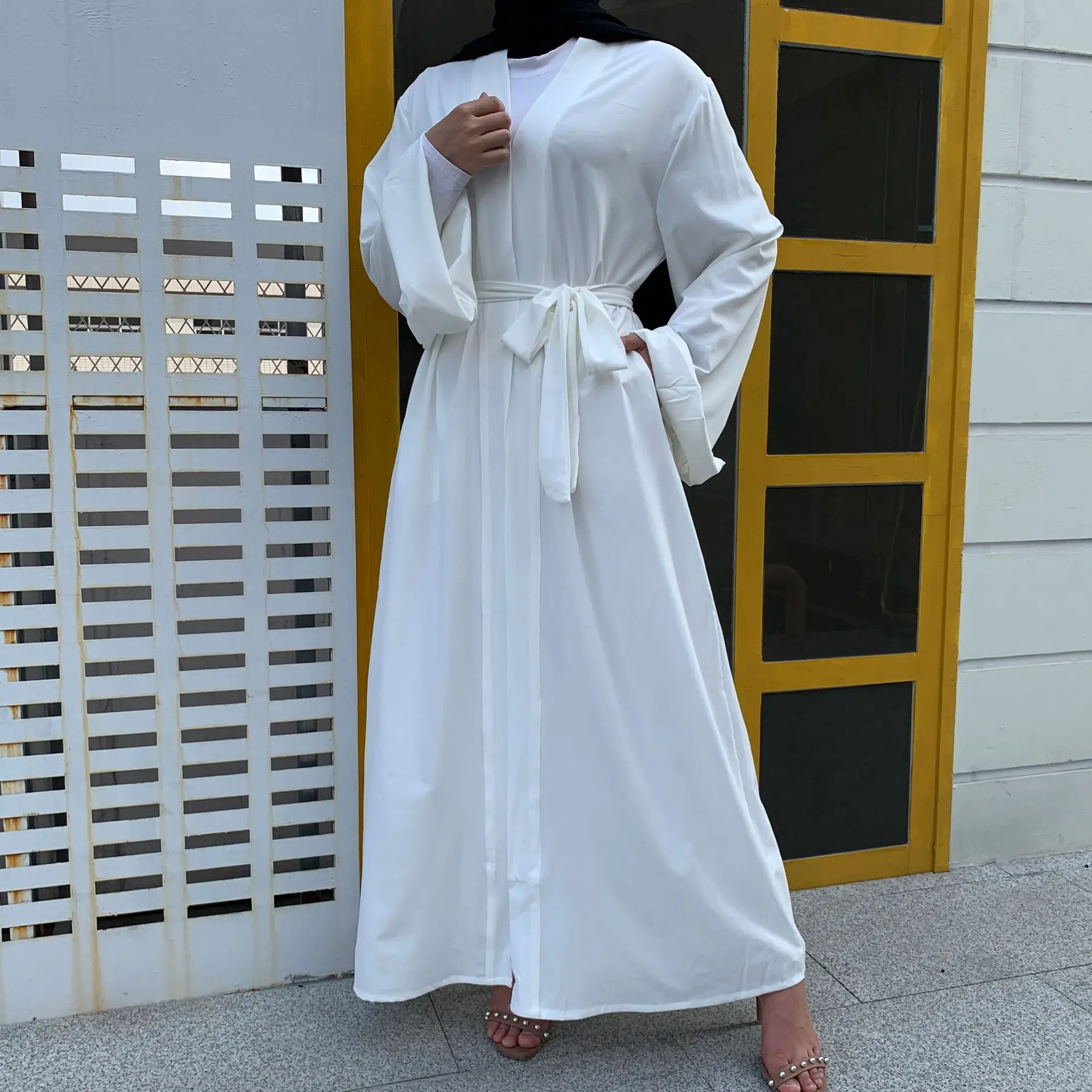 Muslim Lace-up cardigan robe Long Dresses Women With Sashes Solid Color Islam Clothing Abaya African Dresses For Women