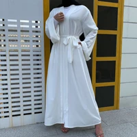 muslim lace up cardigan robe long dresses women with sashes solid color islam clothing abaya african dresses for women
