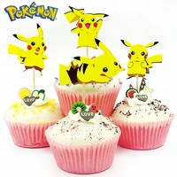 24 pcsset pokemon cake insert pikachu cartoon cake decoration anime figure toy boys girls birthday party decor accessories