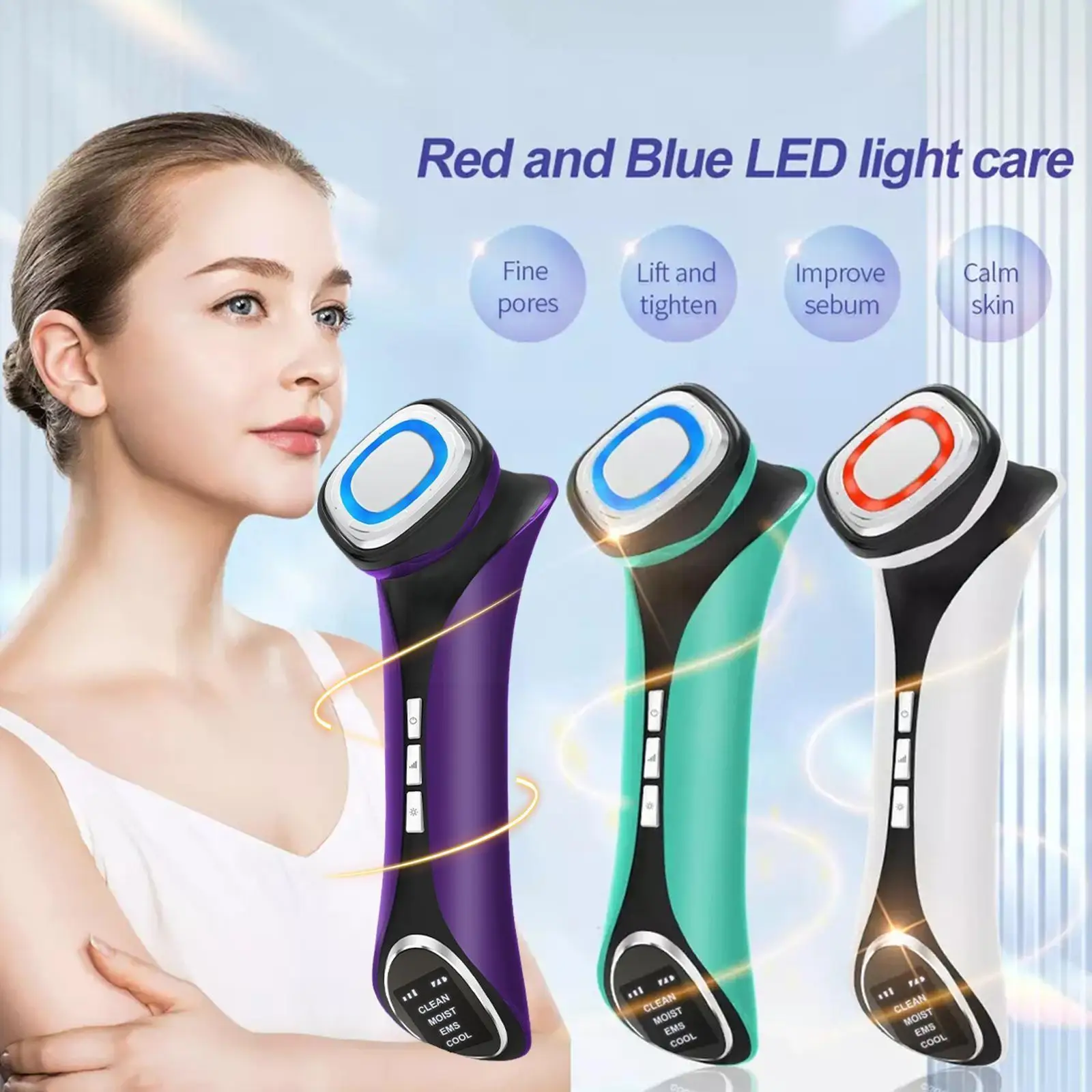 

Охлаждающий массажер для лица, со светодиодный подсветкой