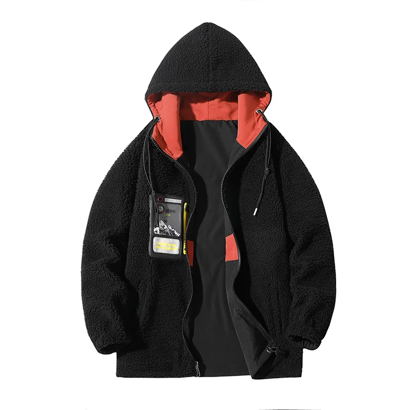 Imitation Lamb Velvet Warm Jacket Oversized Plus Fat Double-sided Wear Plus Velvet Thick Hooded  Winter Coat Men Ropa De Hombre