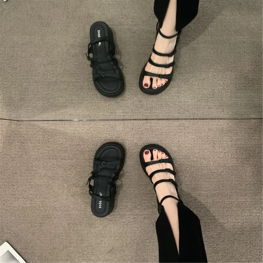 

4.5cm Sandals Leather Shoes wedge Platform Sandals Narrow Band Buckle Strap Ladies Footwear 2023 Summer beige