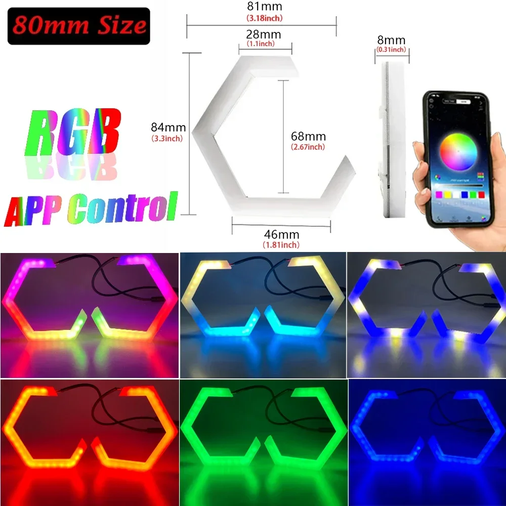 

2 шт. RGB ангельские глазки Halo кольца желтый янтарный указатель поворота Bluetooth приложение управление автомобиль UTV мотоцикл DRL фара декоративный свет