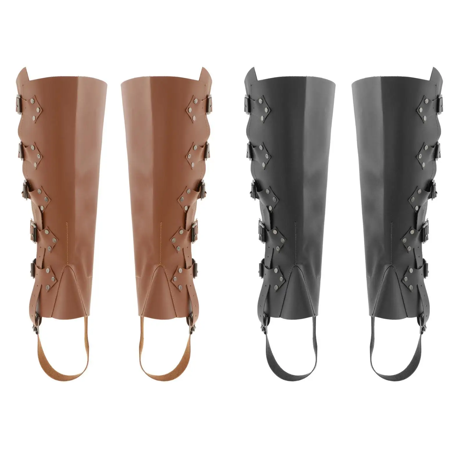 2x Adjustable Width Adjustable Black Leather   Wraps Rivet Medieval Medieval Lace up Buckle Shoes Cover for Hunting Hiking