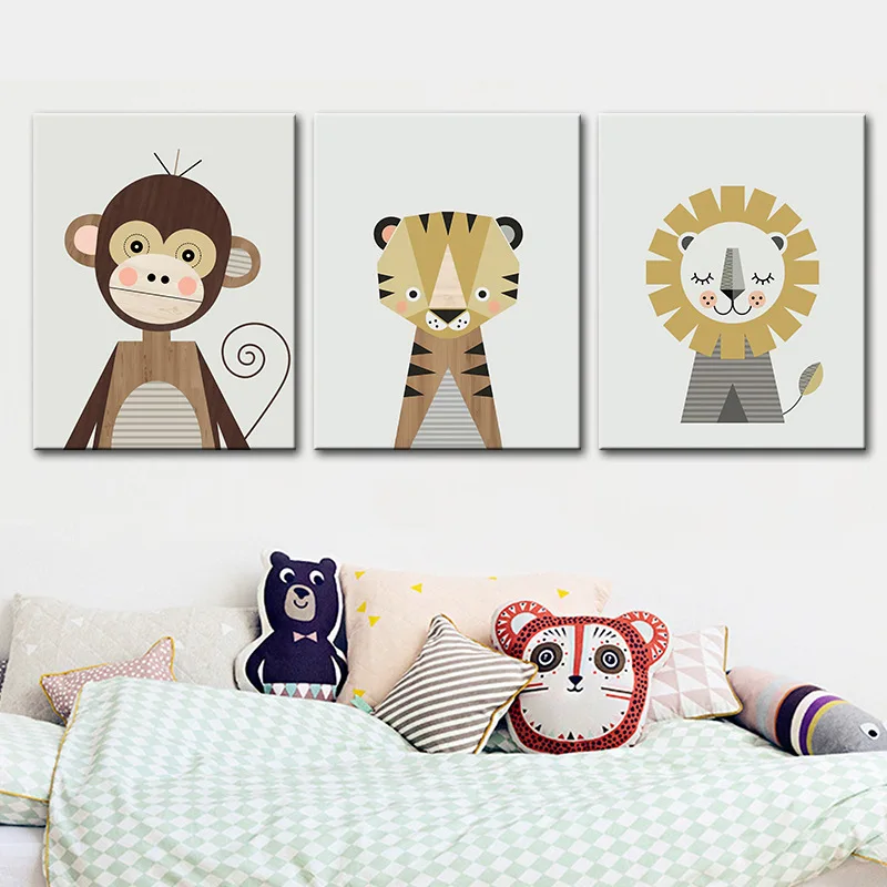 

Monkey Lion Elephant Pictures Art Canvas Paintings Bedroom Living Room Home Decor Nordic Geometric Animals Posters