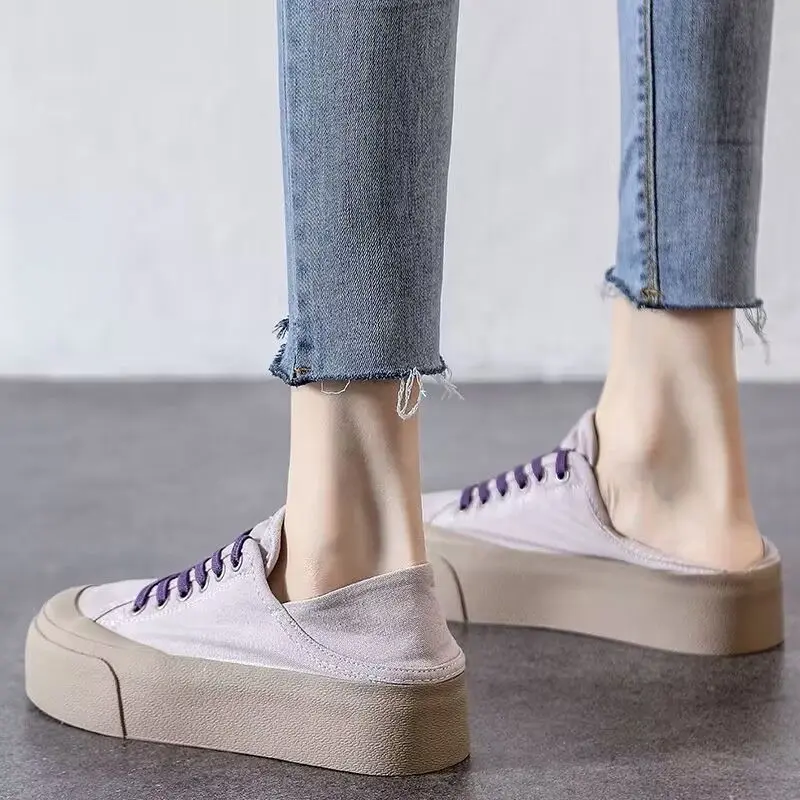 

Женские парусиновые туфли на шнуровке, дышащие однотонные лоферы, повседневная обувь, весна 2023