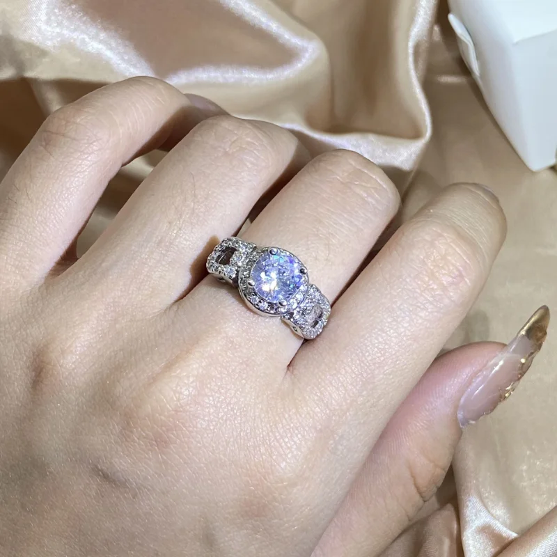 

New 925 Sterling Silver Classic Full Diamond Women's Couple Ring High Quality Fashion Inlaid Zircon Engagement Ring JewelryParty