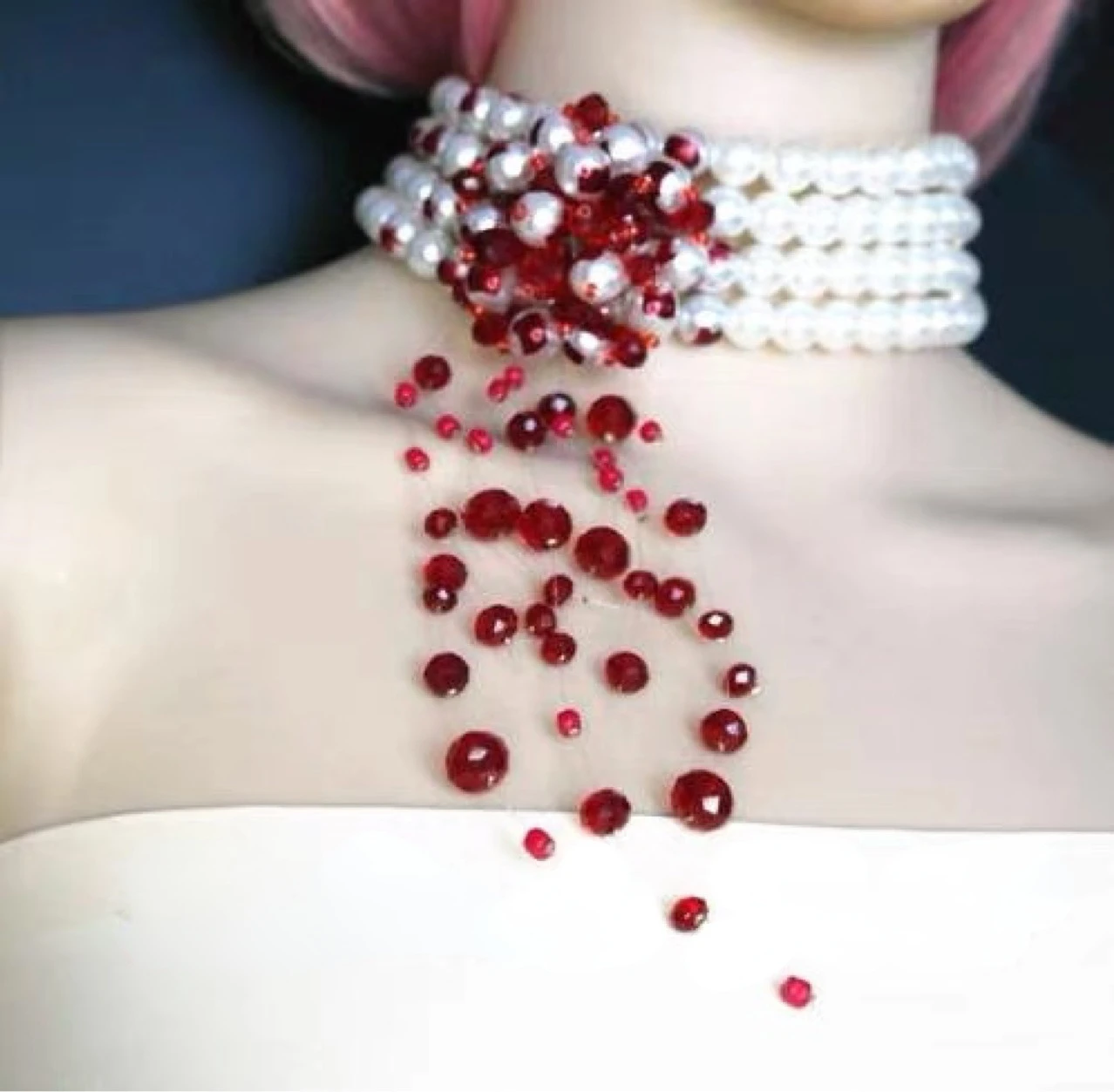 Шокер Harajuku Y2K с четырьмя слоями жемчужных бусин и цепочек, красивые кровавые бусины и неправильные кисточки на шею для женщин, корейские модные украшения.