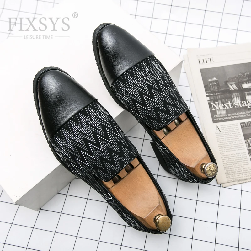 

FIXSYS Black Man Oxford Shoes Leather Casual Office Shoes Summer Bling Men Dress Banquet Shoes British Breathable Business Shoes