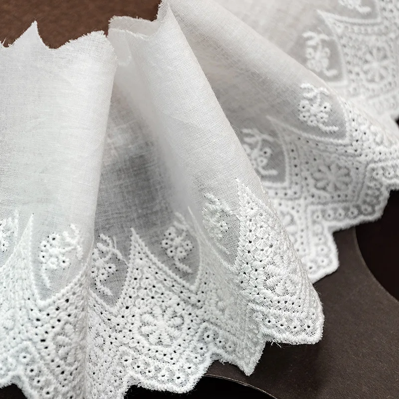 HOT Cotton Embroidered White Clothing Lace Fabric 9.5cm Wide Sewing DIY Trim Wedding Applique Ribbon Collar Cloth Guipure Decor