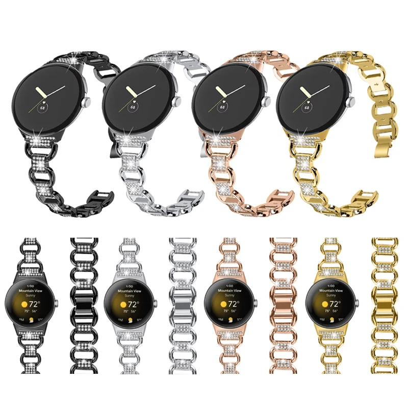 

For Google Pixel Watch Straps Stainless Steel band Bling Diamond Oval-shap metal Watch band for Pixel Watch Bracelet accessories