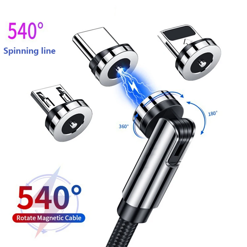 

540 Degree Rotation Magnetic Cable Micro USB Type C Cable Fast Charging Magnet Charger Phone Cable For Xiaomi Android Wire Cord