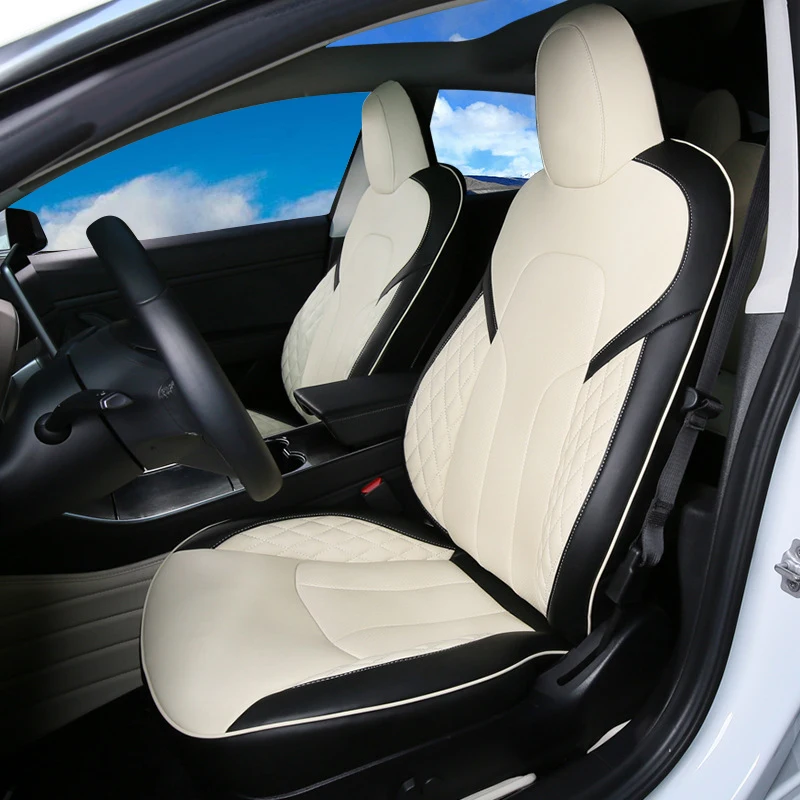 

Vegan Napa Leather Car Seat Covers Set For 2017-2022 Tesla Model 3 Customized Interior Cushion Protector Decoration Accessories