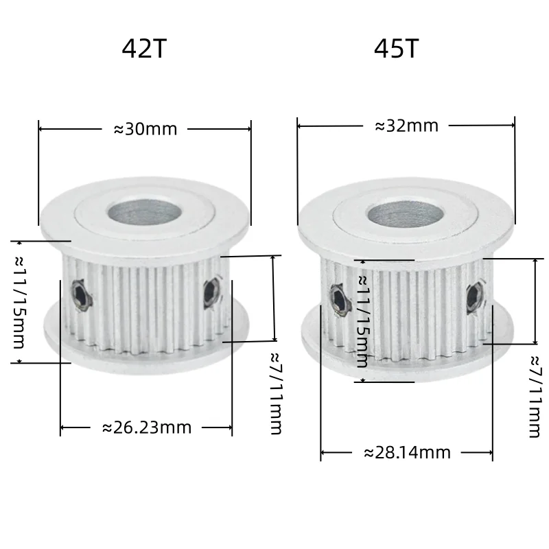 Фото Зубчатый шкив GT2 с 38/40/42/44/45/46/50/52/55 зубьями, диаметр отверстия 5/6/6.35/7/8/10/12/14/15/16/17 мм, ширина ремня 6/10 мм, синхронный шкив-ролик №3