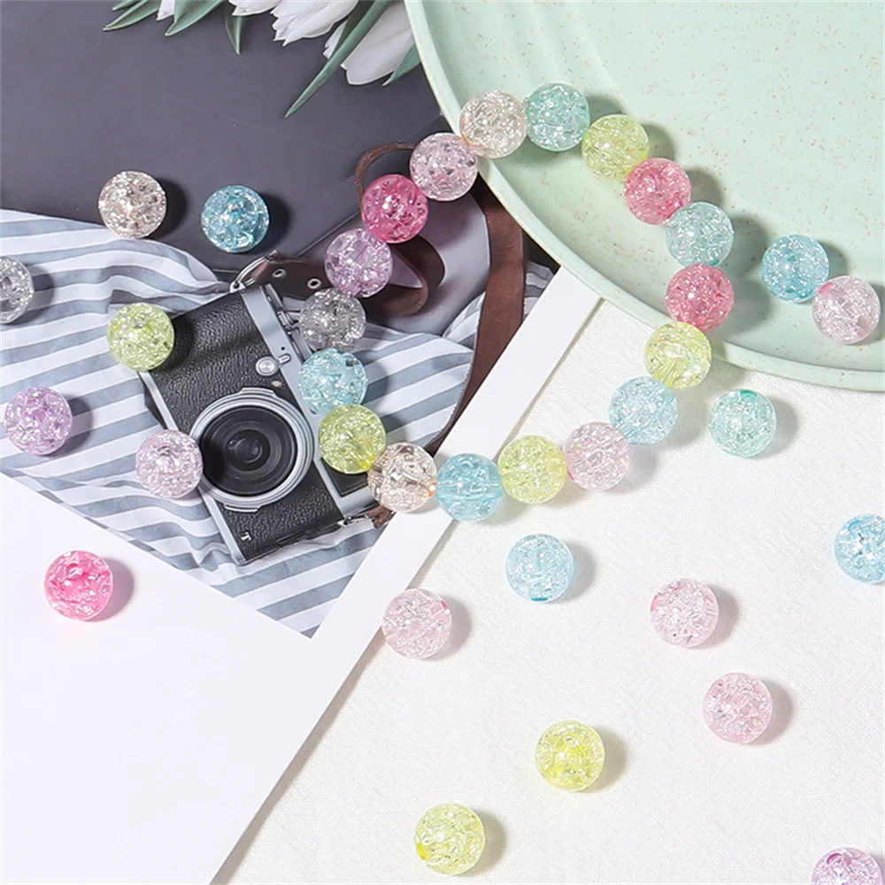 

6/8/10 /12mm mixed color 100 / package acrylic color transparent popcorn crack round bead diy cartoon beaded bracelet accessorie