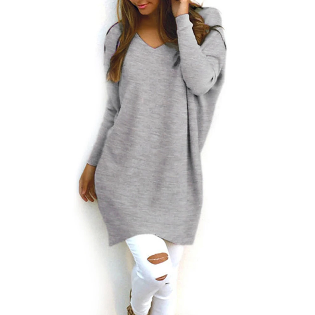 

Solid V-neck Sweater Skin Friendly Long-sleeve Pullovers Winter Tops Women