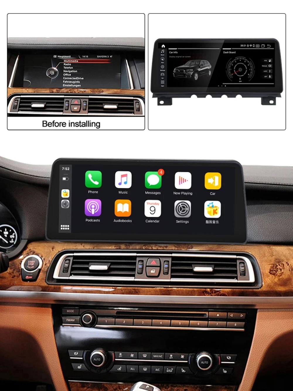 Автомобильный плеер с GPS-навигацией Android 12 0 3 дюймов 1920*720P мультимедийный для BMW 5