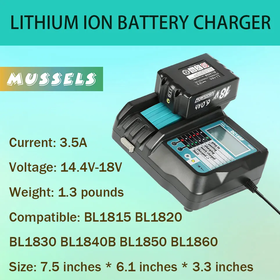 

Battery charger compatible with Makita 3.5A DC18RC with LCD screen charging BL1830 BL1815 BL1430 BL1850 BL1840B
