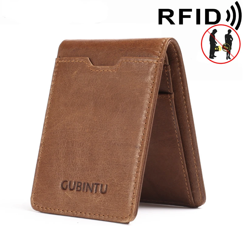 

Vintage Men Wallet Slim Card Holder RFID Blocking Genuine Leather Thin Male Small Purse Casual Mini Money Bag Short Wallets Man