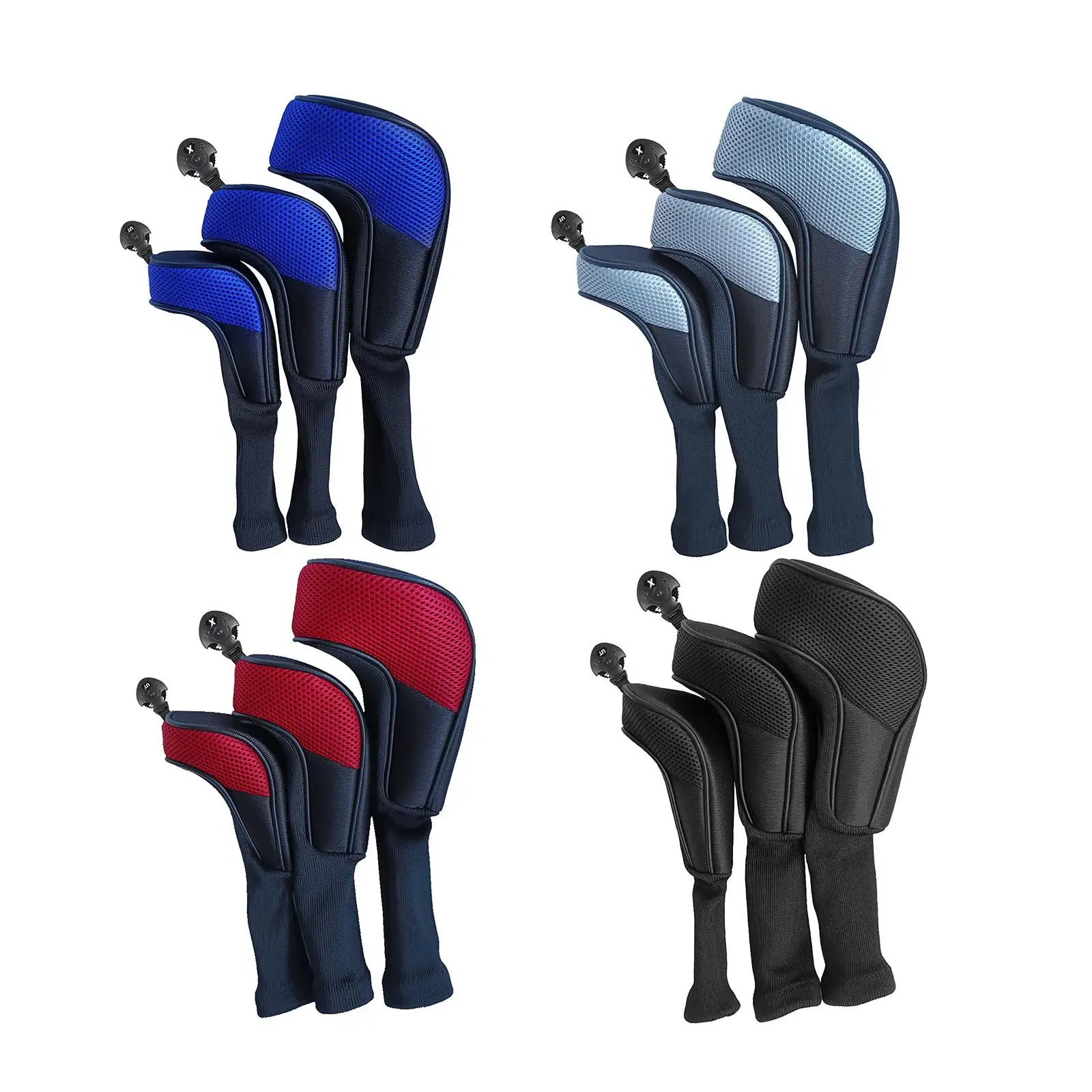 

3Pcs Golf Wood Head Cover with Number Tag Long Neck Club Headcover Protector