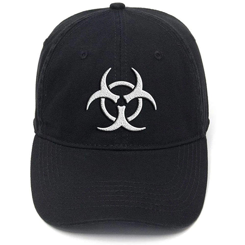 

Lyprerazy Biohazard Logo Washed Adjustable Men Women Unisex Hip Hop Cool Flock Printing Baseball Cap