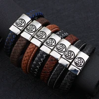 viking woven stainless steel leather bracelet mens punk rock fashion jewelry anchor bracelet mens accessories wristband gift
