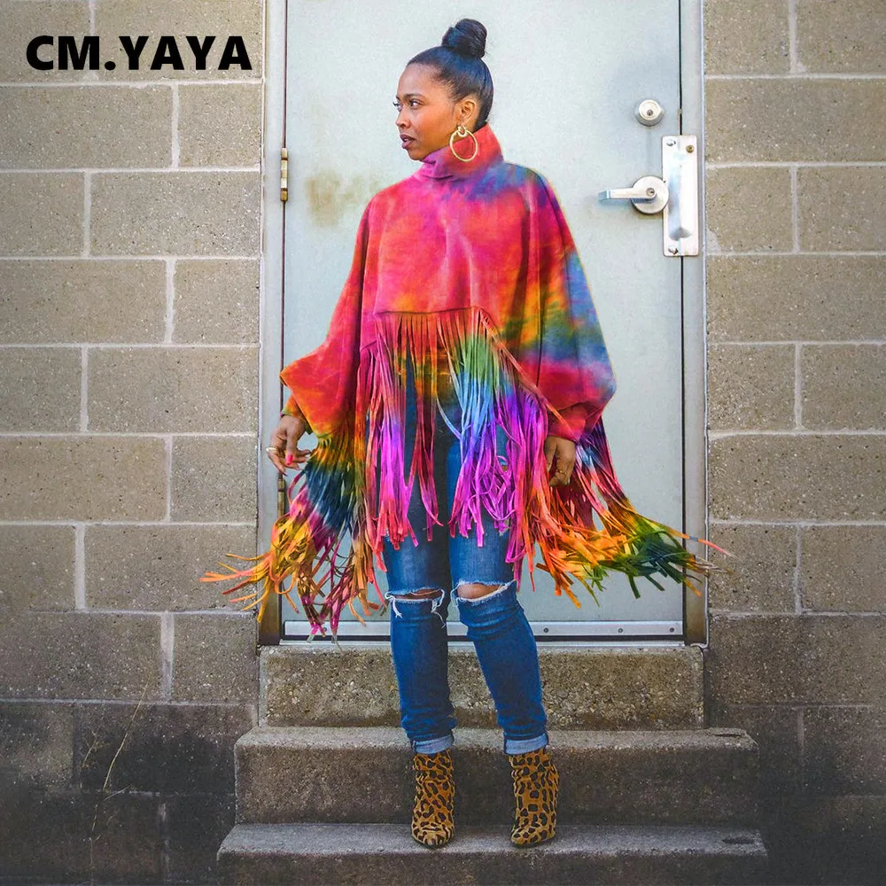 Женская камуфляжная водолазка CM.YAYA с леопардовым принтом и кисточками на подоле