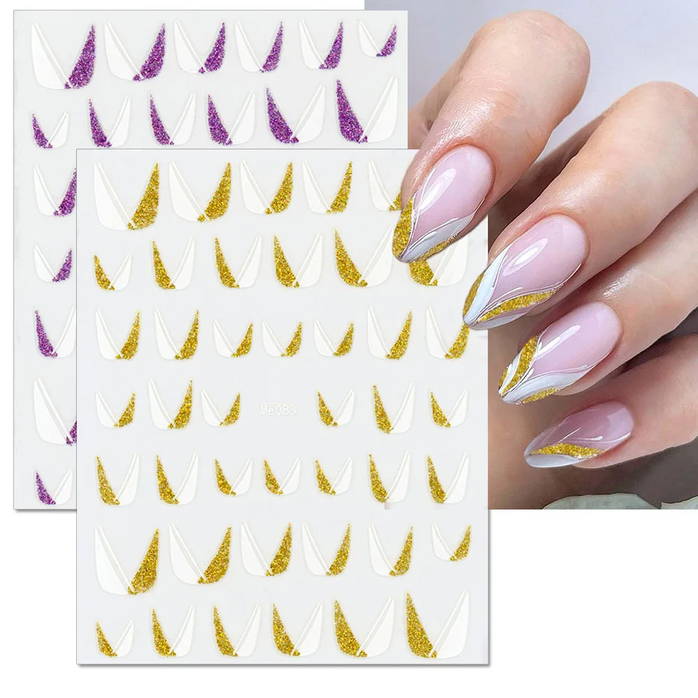 

Silver Glitter French Line Nail Art Sticker Shiny White Diagonal Nail Decals Nails Design Nail Art Decoration Manicure